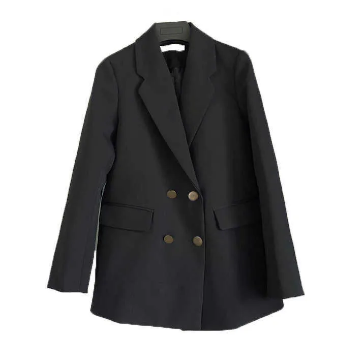 Dames d'été blazer décontracté à manches longues noir dame veste bureau mode haut Double boutonnage féminin veste 210527