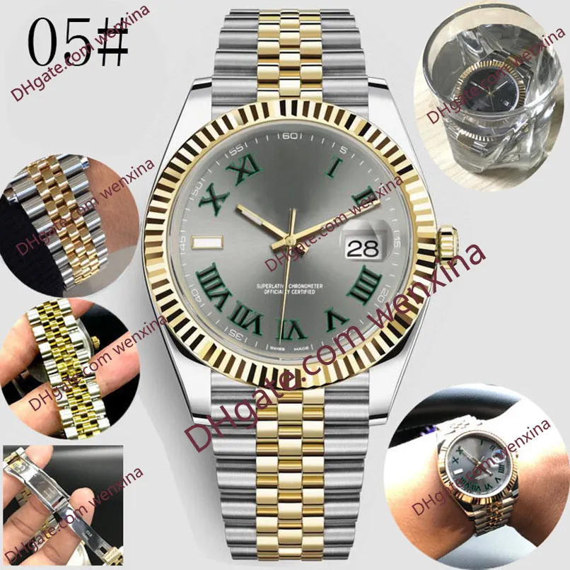 17 orologi meccanici automatici da uomo di alta qualità 41mm quadrante con numeri romani verdi orologio da polso da nuoto in acciaio inossidabile pieno orologio super luminoso