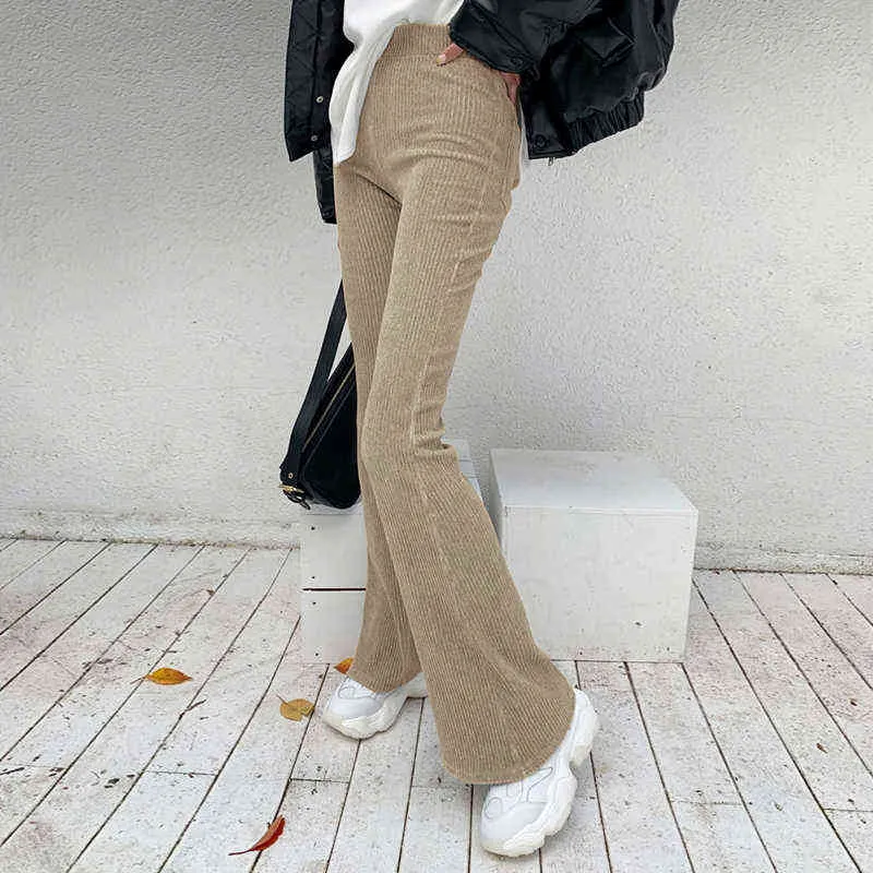 Rapwriter solide femelle en velours côtelé pantalon femmes occasionnelles automne hiver harajuku long pantalon de taille haute extension pantalon de survêtement 211115