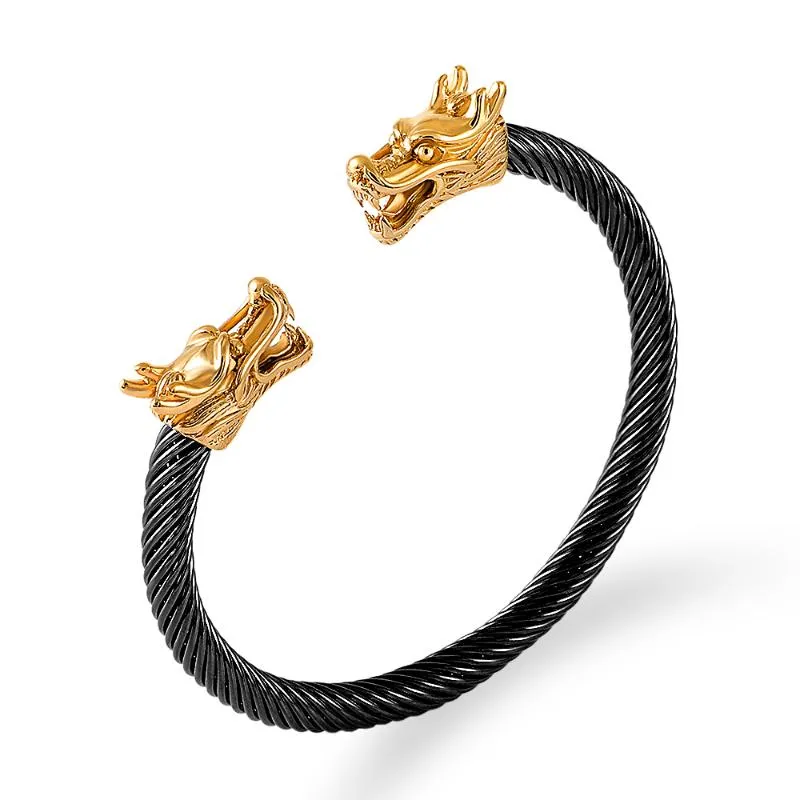Bracelet câble fil acier inoxydable Dragon Bracelet noir bijoux mode Viking hommes Bracelet manchette Women209b