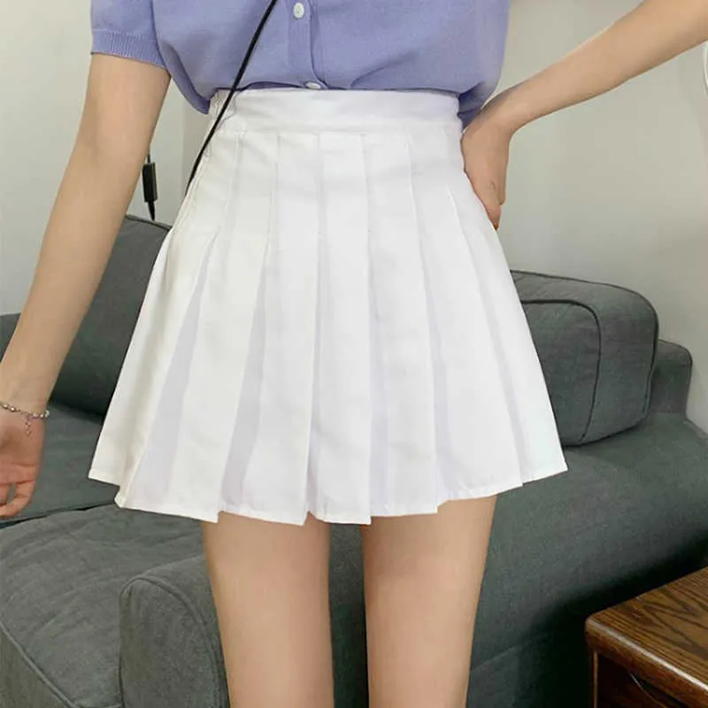 Aelegantmis Süße Lolita Hohe Taille Faltenrock Frauen Mädchen Harajuku Mini S Dünne Kurze Schuluniform Koreanische Chic 210607