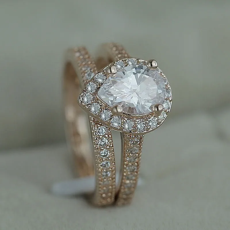 Fashion Rose Gold Plated New Design 2st CZ Women Engagement Wedding Ring Set7990164