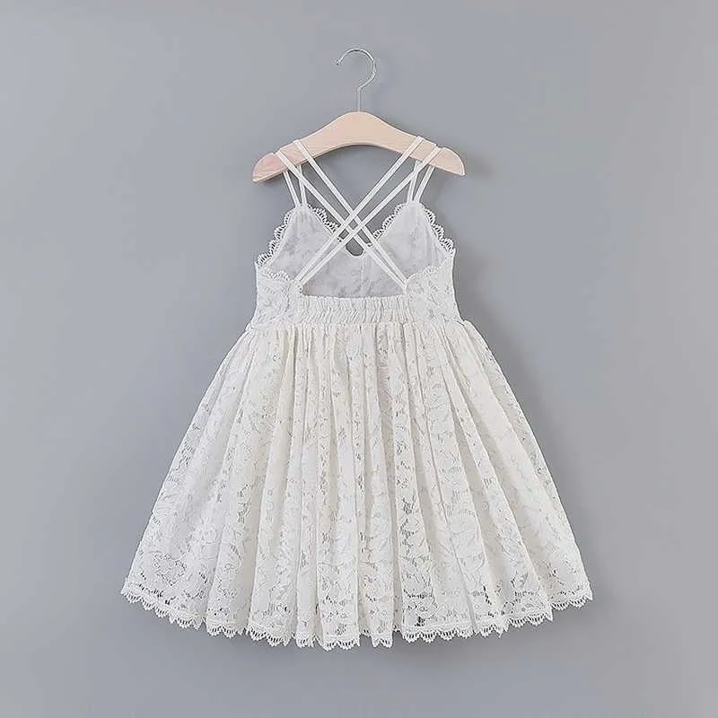 Filles robes de soirée été enfants princesse pour fille dentelle blanche col en v licou bébé vêtements E15181 210610