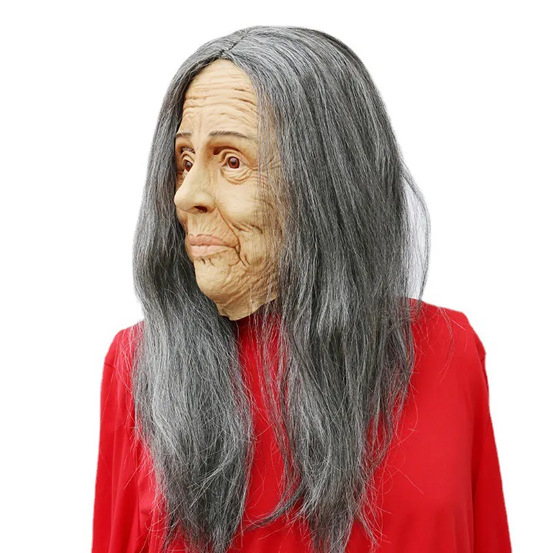 مخيف قديم النساء تأثيري قناع اللاتكس مع الشعر تنكرية الجدة هالوين أقنعة الكبار حجم واحد