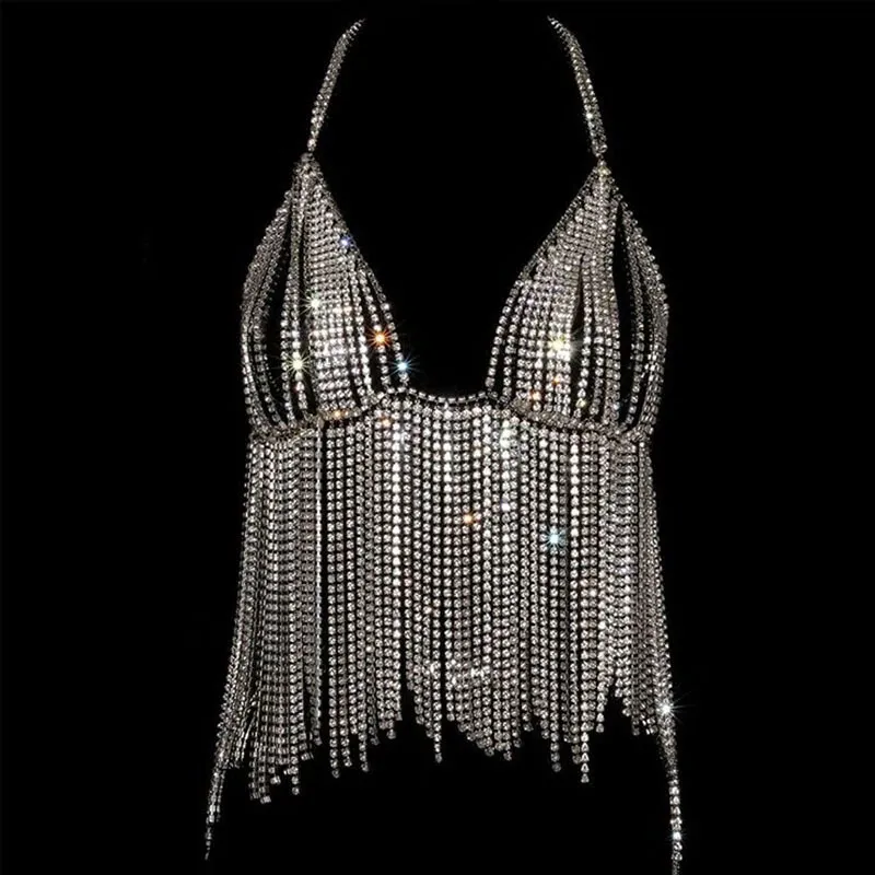 StoneFans déclaration Sexy strass soutien-gorge corps chaîne collier pour femmes bijoux Long gland cristal poitrine chaînes plage Bikini cadeau
