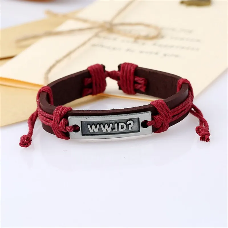 WWJD Leder-Ethno-Armband, englisches Alphabet, Lederarmband, ethnische Retro-Schmuckstücke, beliebt in Europa und Amerika4071751