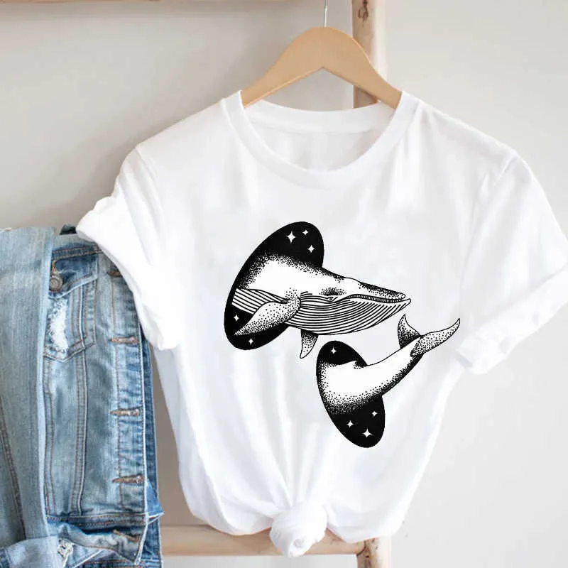 Femmes décontracté dessin animé lune étoile nuit impression dames Kawaii 90s mode vêtements imprimer T-shirt femme T-shirt graphique X0527