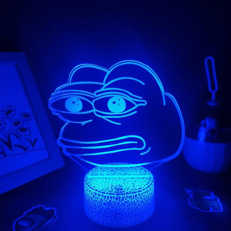 Luci notturne simpatica animale sad rana pepe si sente cattivo uomo brav'uomo 3d lampade neon a led RGB regalo colorato bambini decorazioni la camera da letto bambini