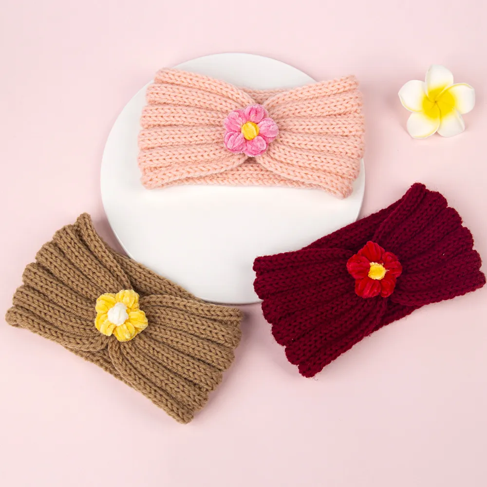 20 adet / grup Yeni Örme Çiçek Kafa Bebek Sonbahar Kış Kızlar için Saç Aksesuarları Şapkalar Elastik Saç Bantları Çocuk Kafa Sarar