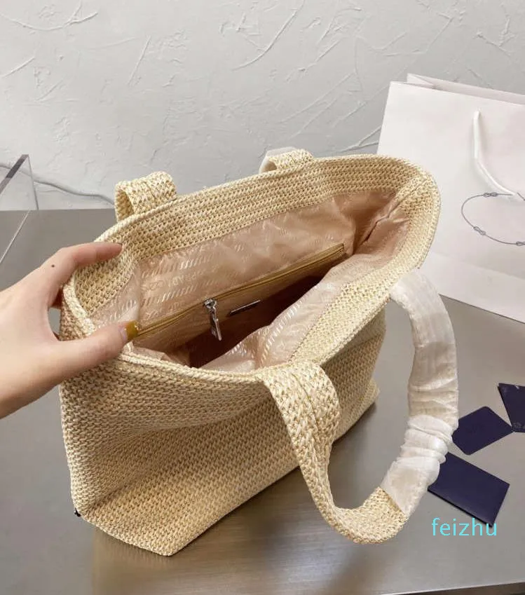 2021 P Сумка для покупок абрикосовая модельер Сумка соломенная тканая сумка Высококачественная бренда.