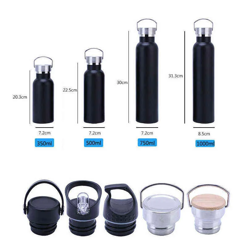 350/500/750/1000ml Portable Stainless Steel Thermal Mug Outdoor Sport Thermos Bottle Water Bottle Tea Cup Vacuum Insulated Flask Y1223