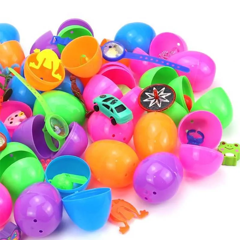 60st påskägg med mini leksaker, fyllda leksaker för tematfavoriter, korgfyllmedel, 210610