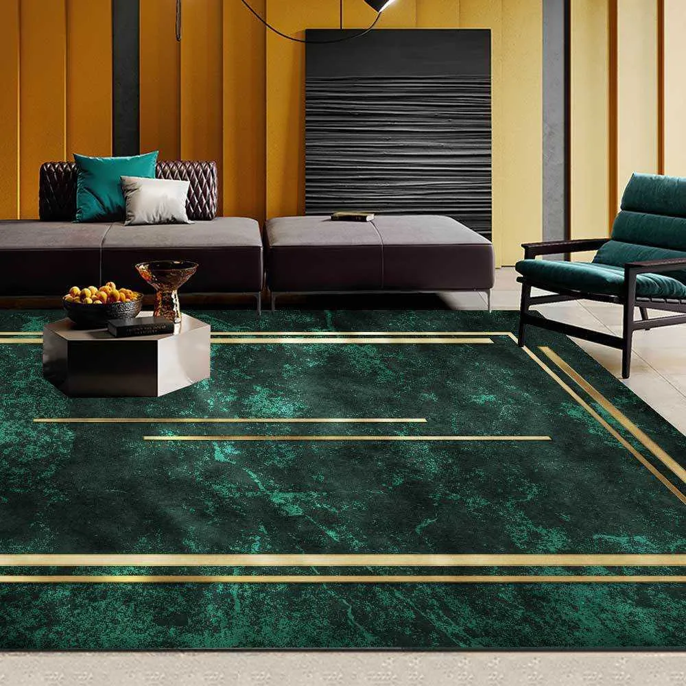 Beijo Beijo Nordic Tapetes Verdes Para Sala de Living Ouro Tapetes de Luxo Quarto Personalizado Floor Mat Decor Decoração Delicada 210626