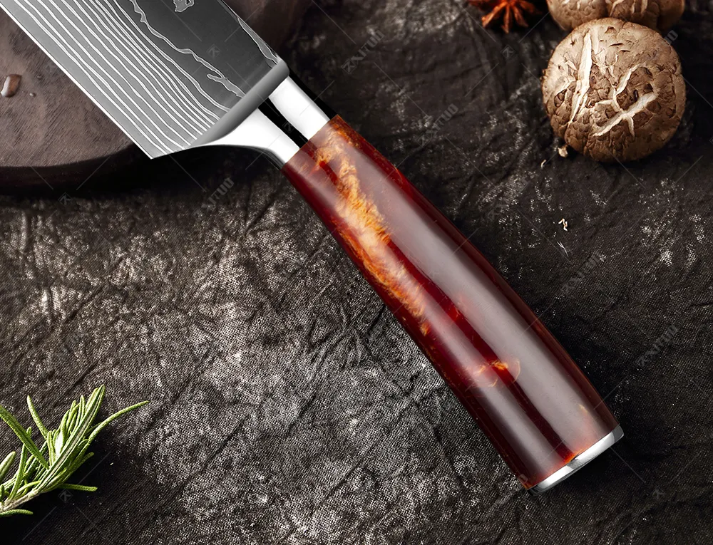 XITUO 1-10 pièces ensemble de couteaux de cuisine Laser damas motif couteau de chef tranchant Santoku couperet tranchage couteaux utilitaires poignée en résine