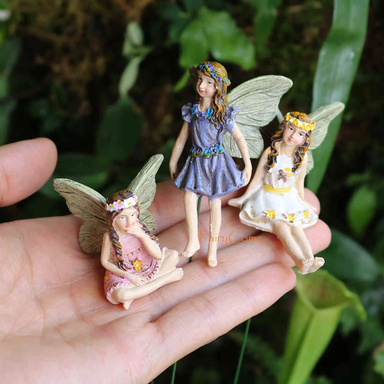 Conjunto de 6 fadas de jardim em miniatura figurinhas resina mini fada estátua figura ornamentos decorações acessórios 211101