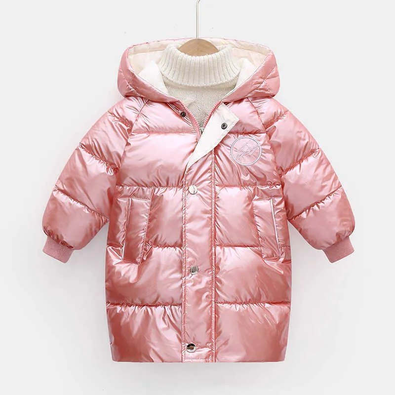 Froid hiver Kid garçons vestes pour filles manteaux brillant épais long manteau enfants vestes chaud sans lavage vêtements d'extérieur manteau à capuche Snowsuit H0909