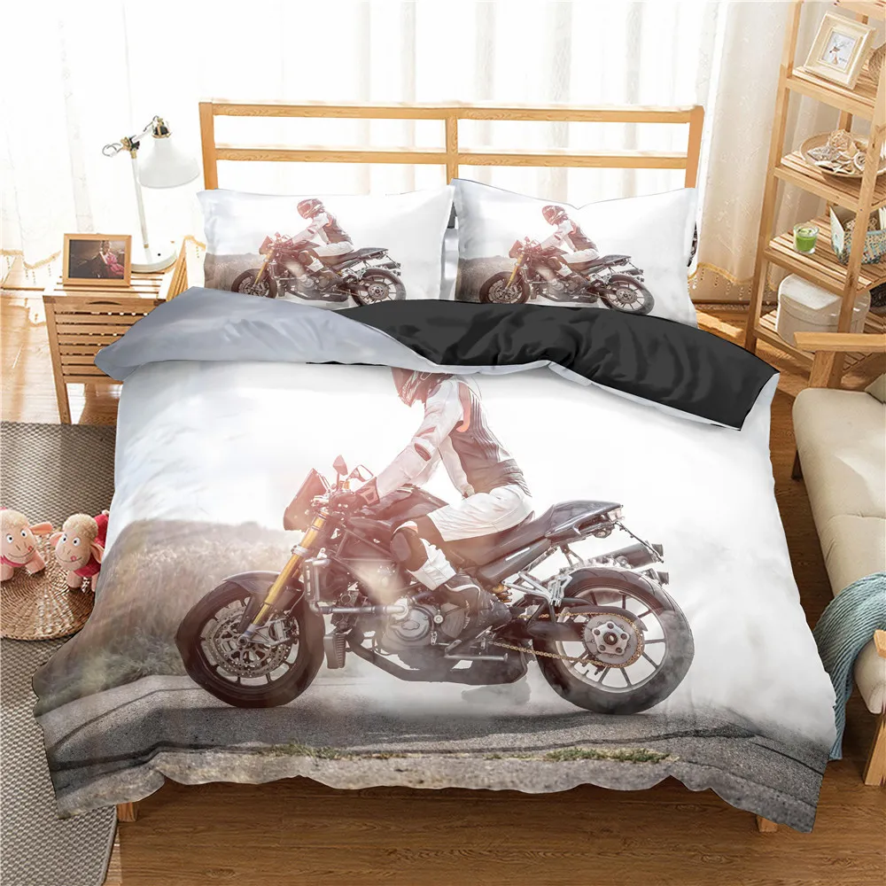 Homesky Motocross Pościel Zestaw dla chłopców Dorośli Dzieci Off-Road Race Motorcycle Duvet Pokrywa Łóżko Łóżko Pojedyncze Król Double 2/3 Sztuk Garnitur 210309