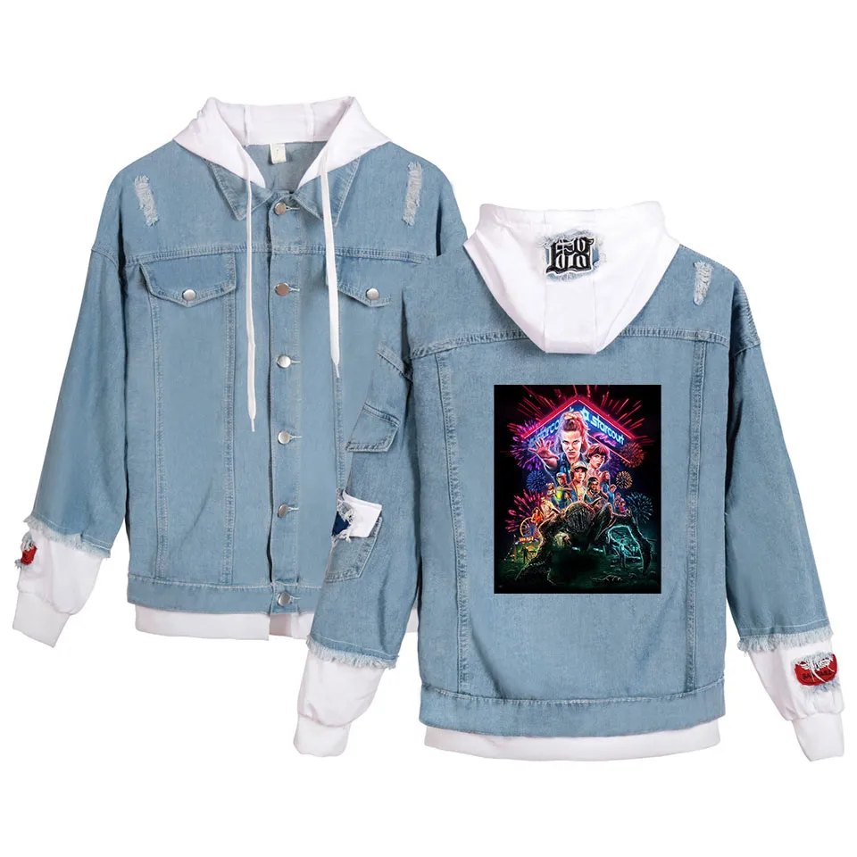 ПРИПЕРЕНТИЧЕСКИЕ высококачественные качественные вещи с капюшонами джинсовая куртка мужчины/женские толстовки Stranger Things Boy/Girl Pullovers T200827