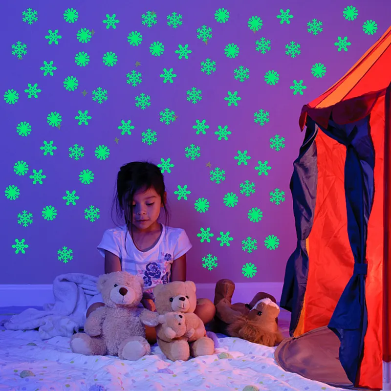 3D Flocon De Neige Lumineux Sticker Mural Lueur Fluorescente Dans Le Sombre Sticker Mural Pour Homw Enfants Chambre Chambre De Noël Décor