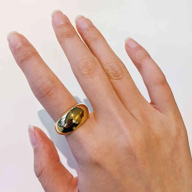 Minimalistiska smycken Trending 18k Gold Plated Statement Ring Stainls Steel Chunky Dome Ring227L