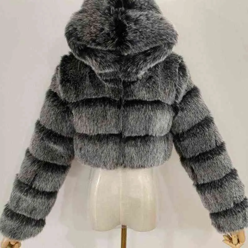 Cappotto in pelliccia sintetica da donna Moda invernale Fluffy Zip con cappuccio Giacca corta calda giacca invernale da donna calda 211220