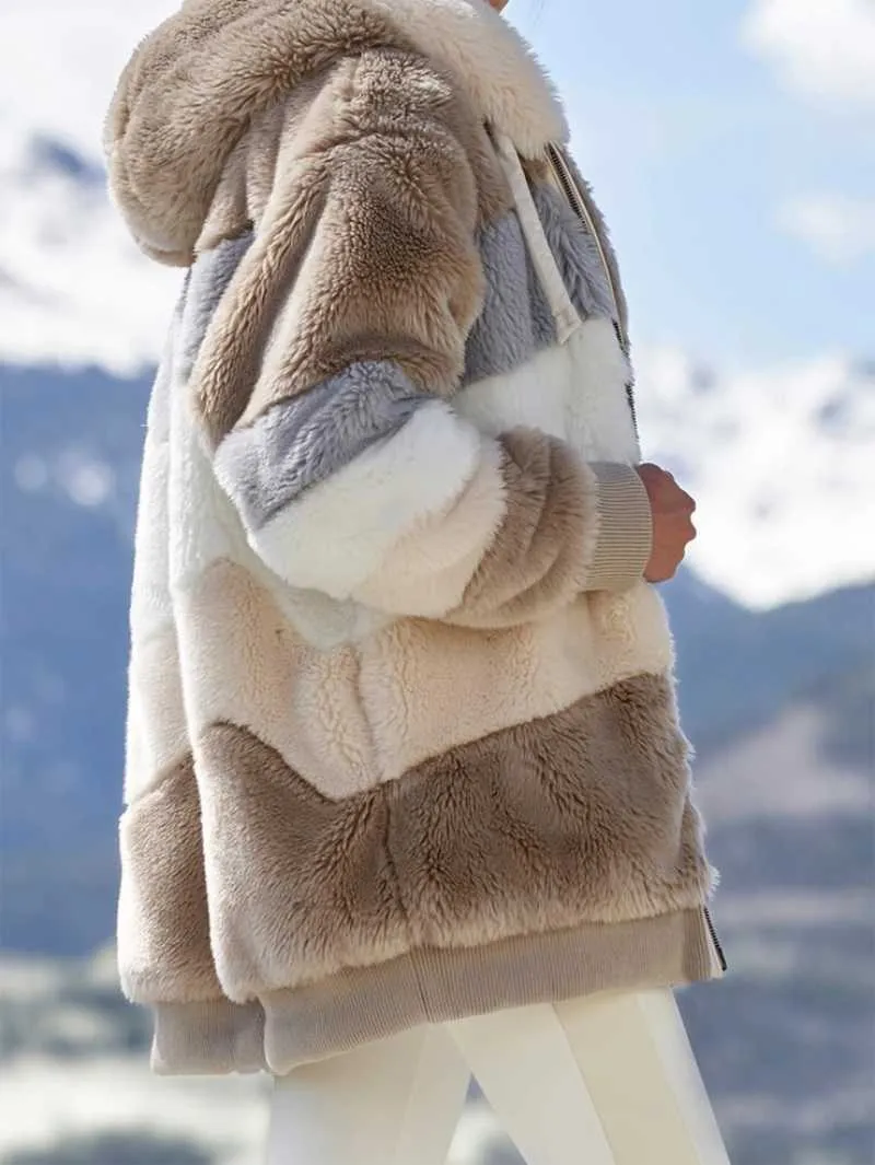 Winter Dicke Warme Teddy Mantel Frau Revers Langarm Flauschigen Haarigen Gefälschte Pelz Jacken Weibliche Taste Taschen Plus Größe Mantel 211018