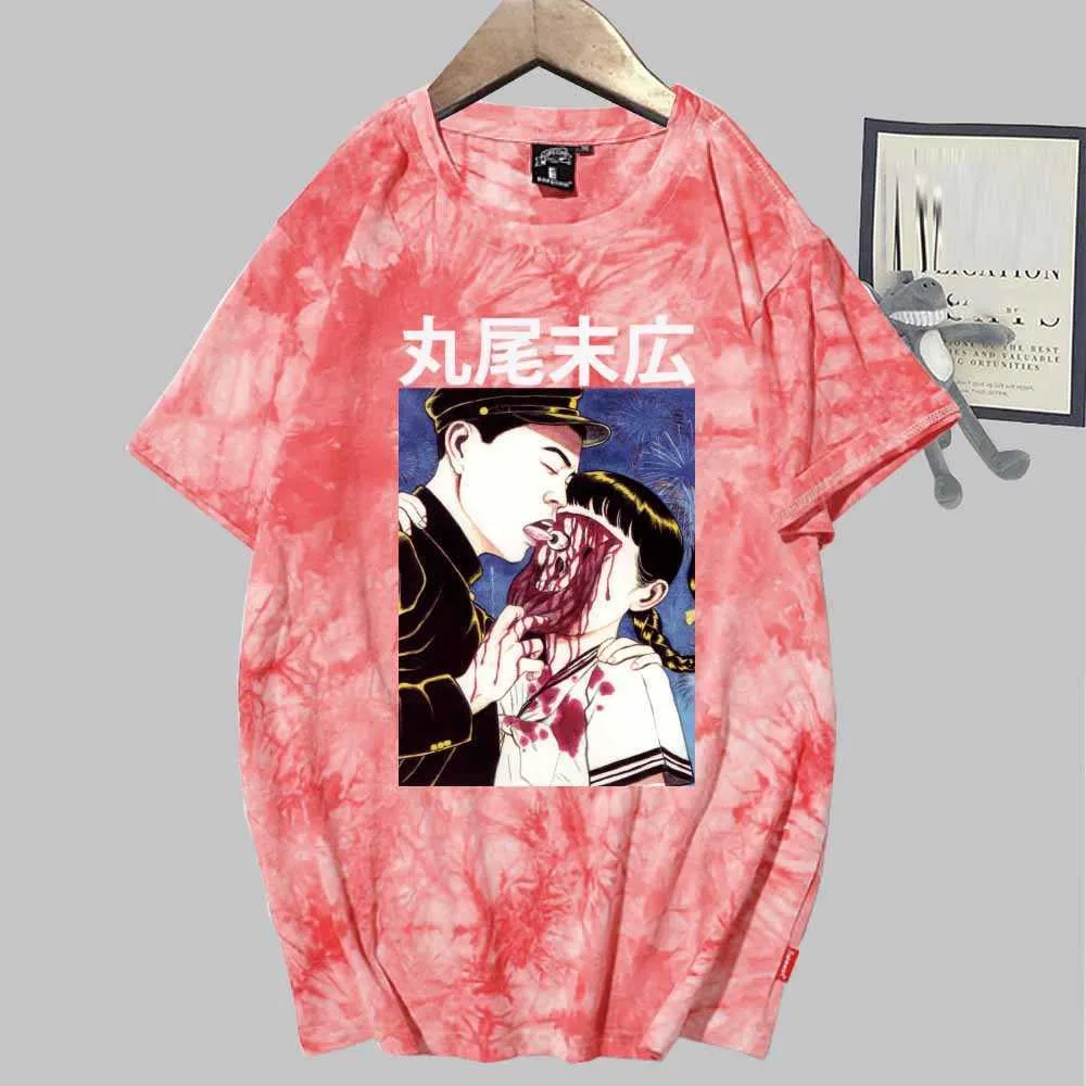 Suehiro Maruo Imprimir Moda Manga corta Cuello redondo Tie Dye Camiseta Unisex Otoño Y0809