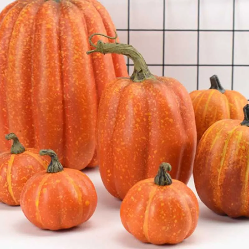 7 pezzi di zucche artificiali assortite zucca di simulazione finta la decorazione domestica della festa del ringraziamento di Halloween 210925