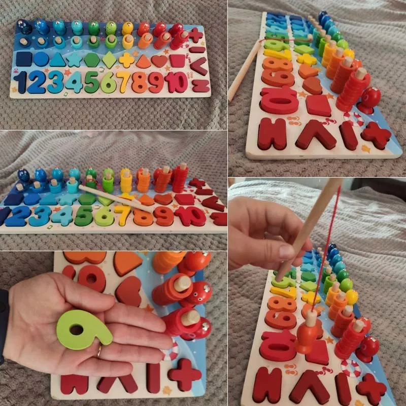 Дети заняты доска математические рыбалки детские деревянные дошкольные монтессори игрушка подсчет геометрии