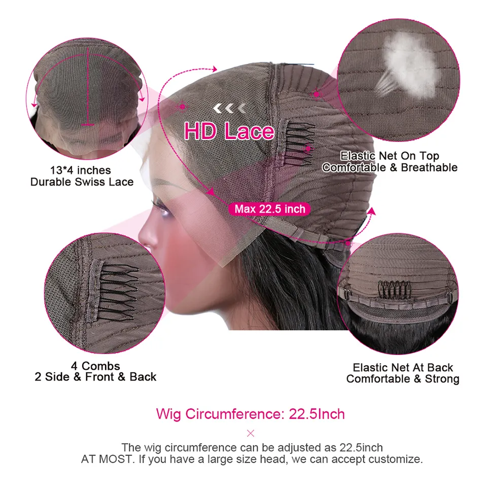 Brasilianische HD -Spitzen -Front -Perücke Remy Straight 13x4 menschliches Haar für Frauen mit vorgelegten länger8809882