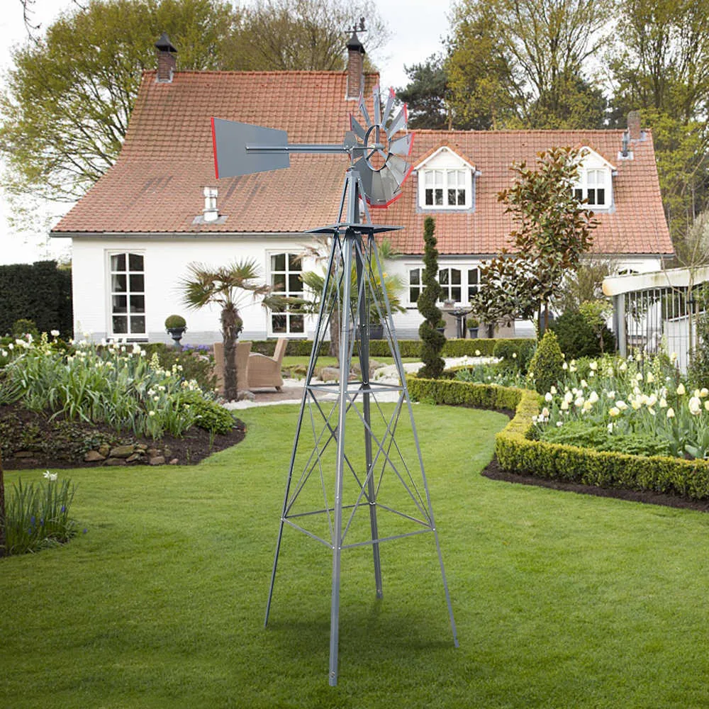 8FT Weerbestendig Yard Garden Windmolen Grijs Rood Decoratie Huis Yard Garden Decor Q08114449163