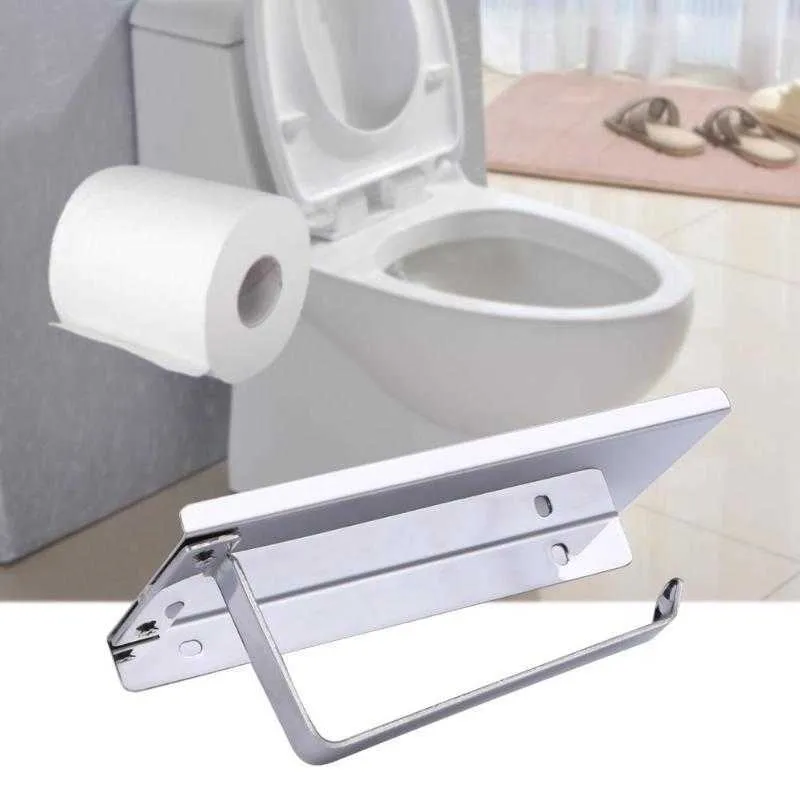 Badezimmer Toilettenpapierhalter Wandhalterung Edelstahl WC Telefon Taschentuchboxen mit Ablageregal 210709