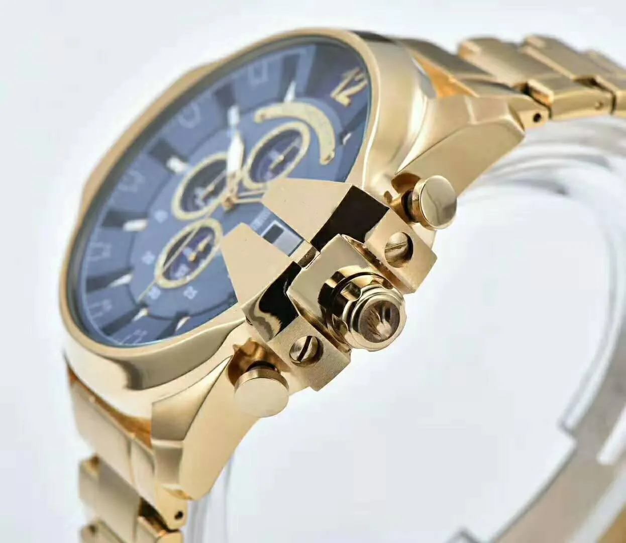 3A Zegarek męski Dz4318 Duża wysokiej jakości Wysoka jakość zegar 55 mm podwójny rdzeń Pełna funkcja Rose Gold Golden Stal nierdzewna Jap301u