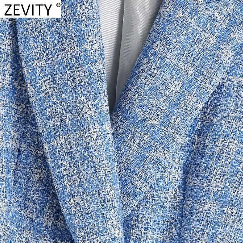 Zevity Women Vintage Plaid Texture Tweed Blazer di lana Cappotto Office Ladies Abiti a maniche lunghe Capispalla femminile Chic Top CT699 210603