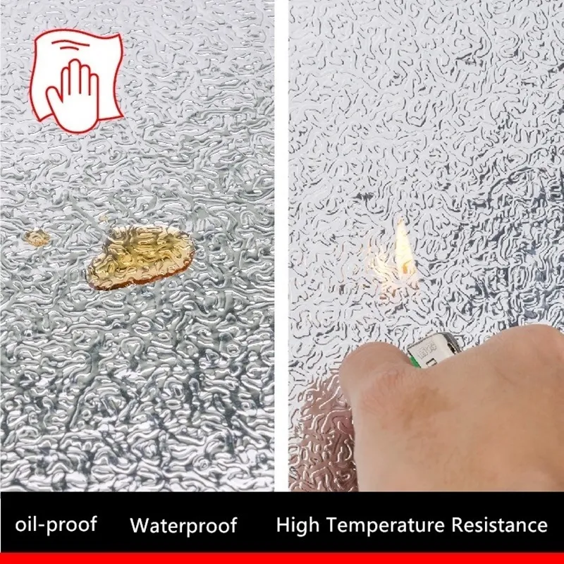 Съемные нефтедобывающие водонепроницаемые наклейки алюминиевая фольга кухонная плита кабинета самоклеющиеся стены наклейка DIY обои 210310