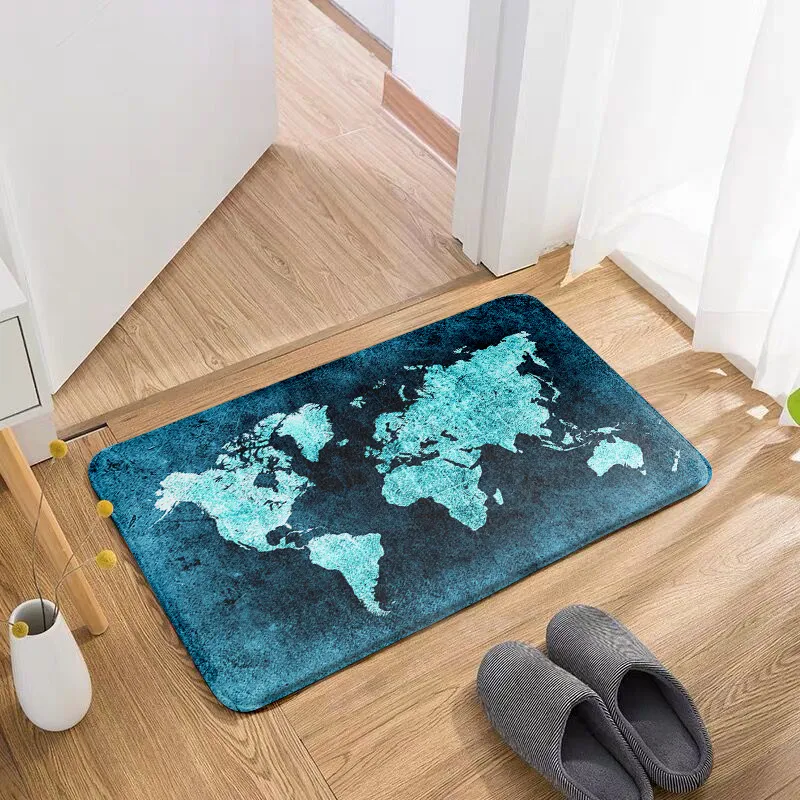 スタイルの世界地図印刷レトロな床マットフランネルの入り口のドア面白いリビングルームキッチンバスルーム滑り滑り止めカーペット敷物220301