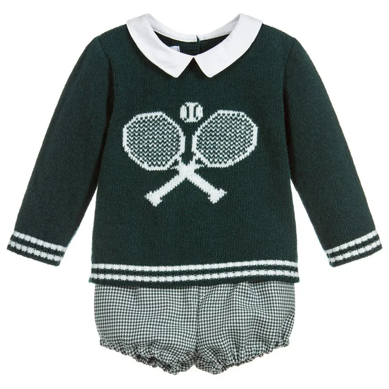 Baby Boys Spanische Boutique Kleidung Set Kinder Langarm gestrickte Pullover Kurzhose Kleinkind Herbst Winter Kleidung 2103092997199