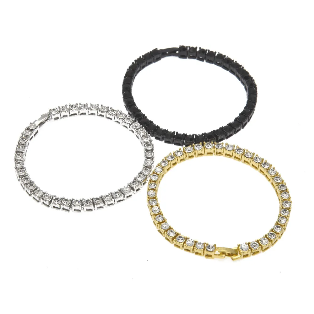 Men Hip Hop Jewelry 5mm Round Rhinestone Bracelet Bling Tenns Bracelet Golden Silver 7inch 8inch Simulate Dimonds Bangles Braceles5635839