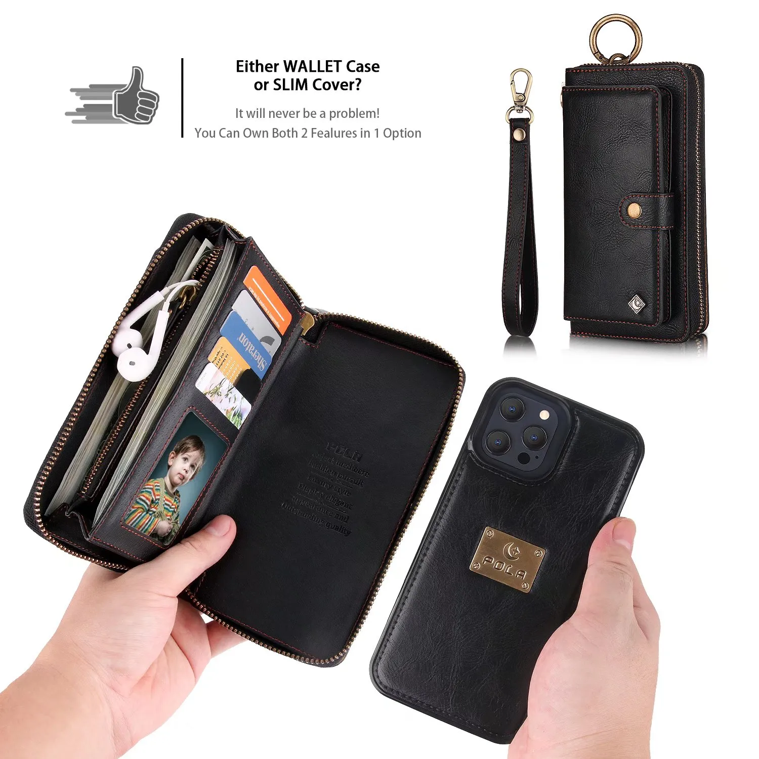 POLA för iPhone 13 12 Mini 11 Pro 7 8 Plus XS Max XR Telefonfall Fashion Multifunktion Zipper Business Leather Magnetic Wallet SPLI3018650
