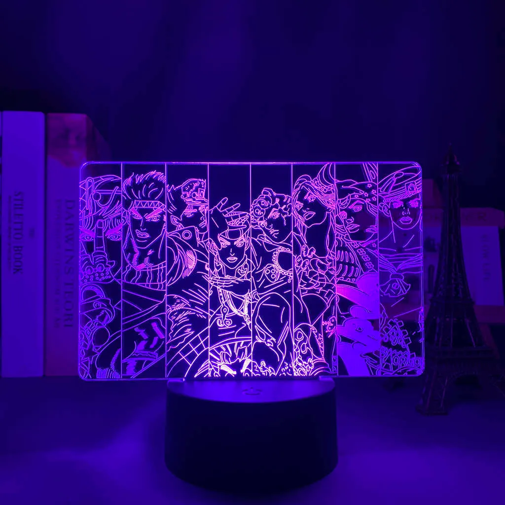 3D LEDライトアニメJojo Bizarre Adventure Group for Bedroom Decor Decor Light Birthday Gifter Jojo LED 3DランプマンガH09227995934