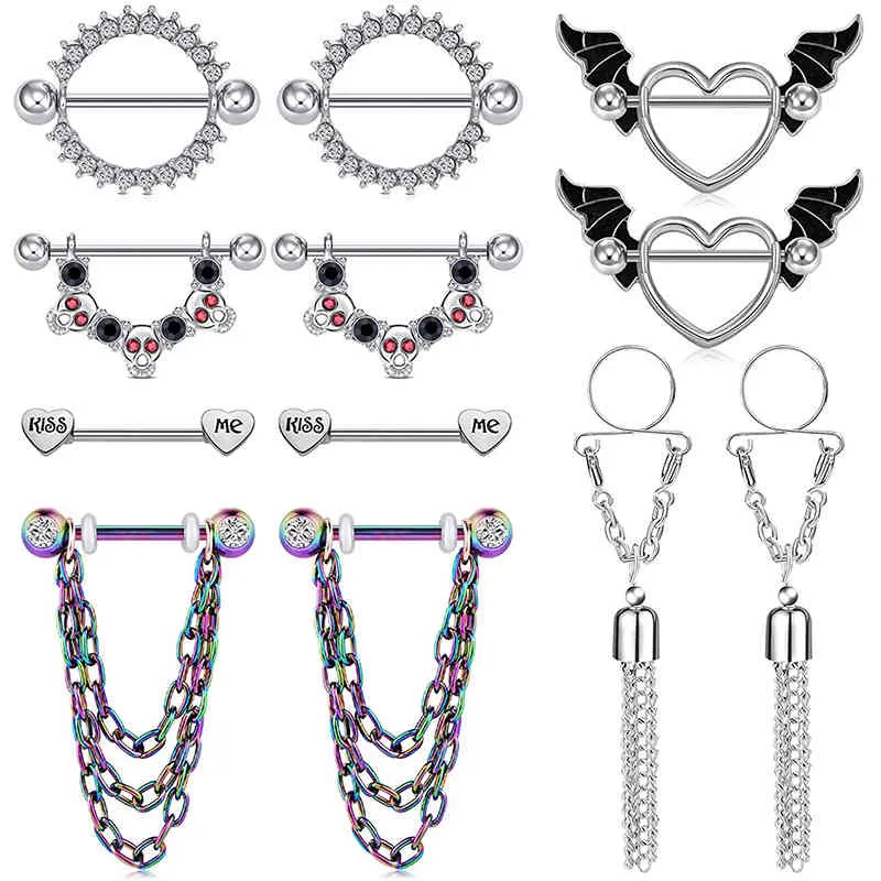 14g Ringar Kvinnor Rostfritt stål Ringar Piercing Smycken Nippel Barbells Cirkulär Straight Bar Dangle Chain