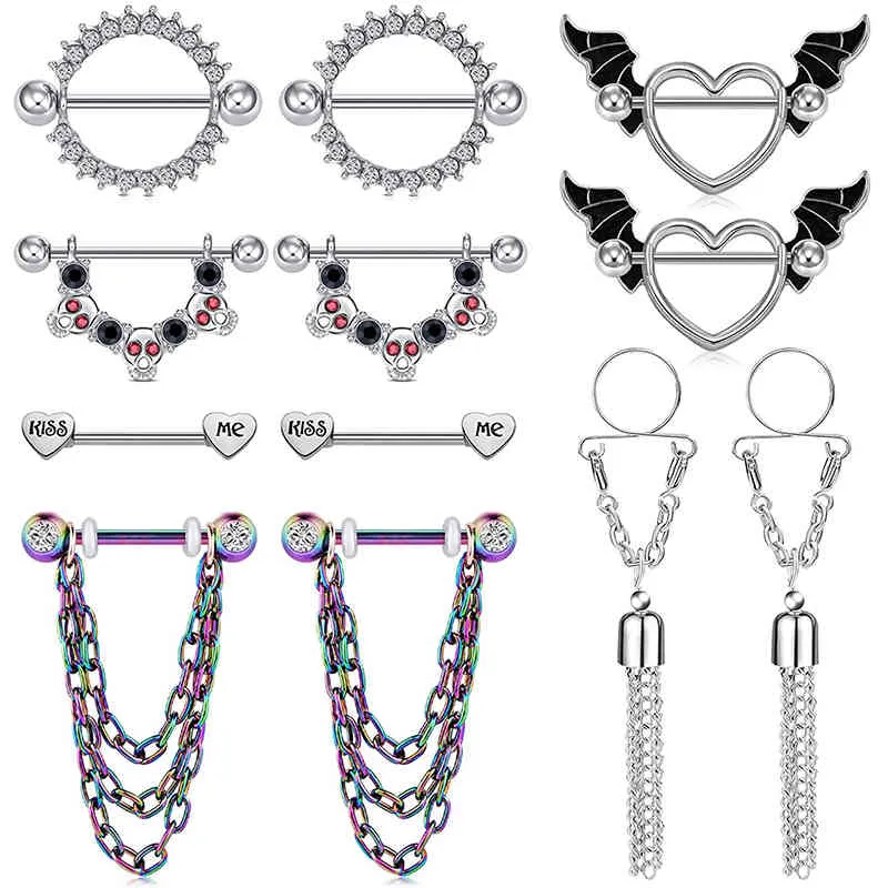 14G Rings Women Stainless Steel rings Piercing Jewelry Nipple Barbells Circular Straight Bar Dangle Chain