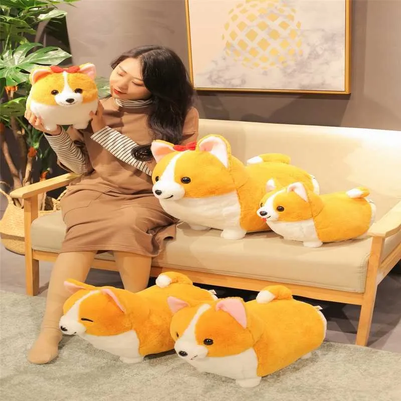 35/45/60cm Cute Corgi Dog Plush Toy Stuffed Soft Animal Cartoon Pillow Lovely Christmas Gift for Kids Kawaii Valentine Present 210728