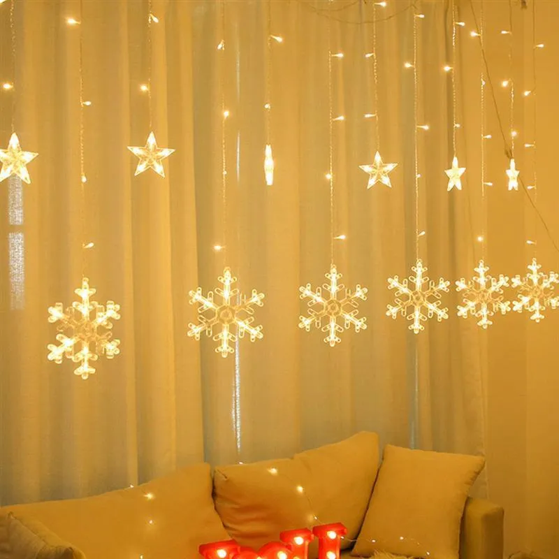 LED Fairy Lights Garland Curtain Lamp Star Snowflake String Lights Nyår juldekorationer för hemmet sovrum fönster 201006