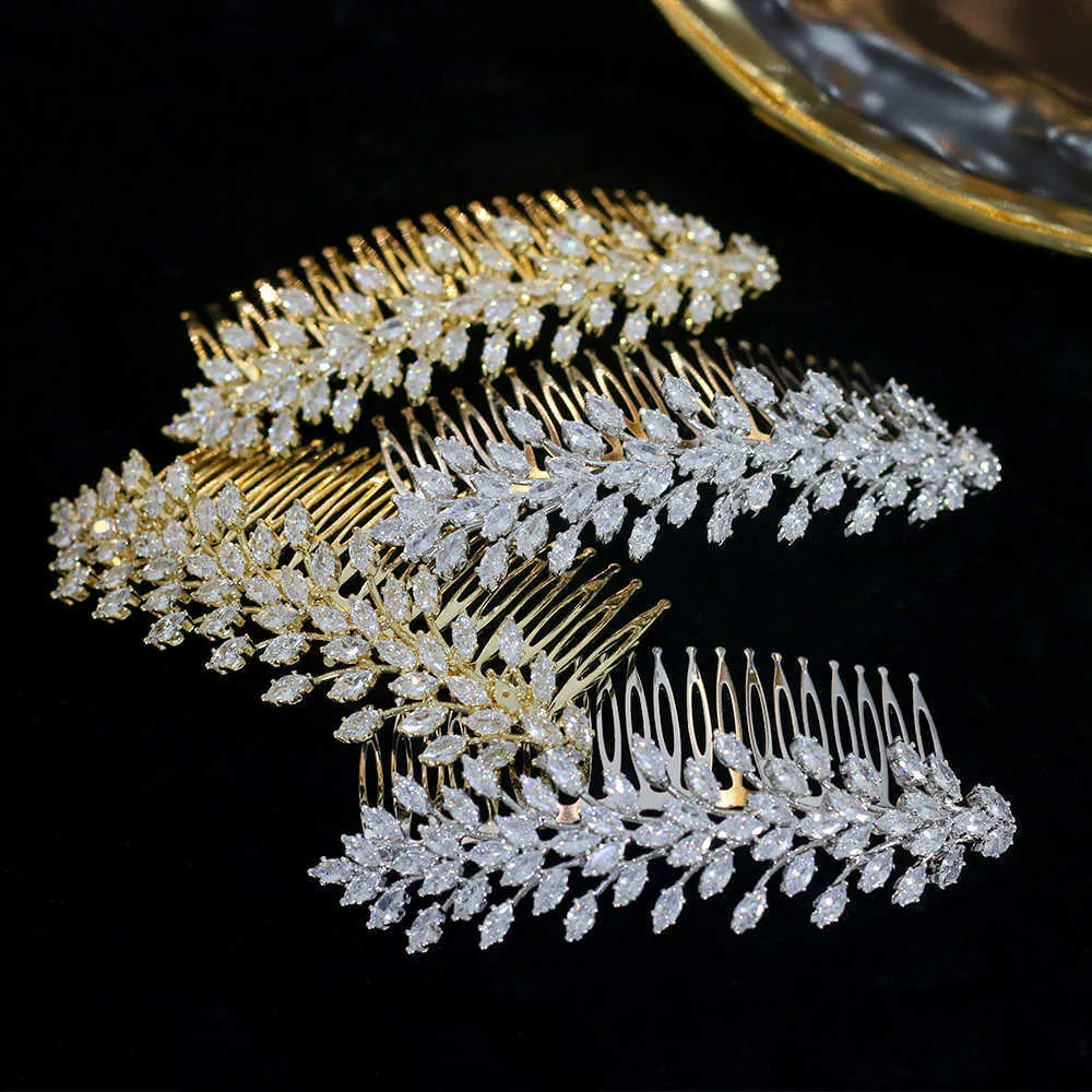 ASNORA Crystal Bridal Leaf Hair Comb Girl Zirconia Jewelry Wedding Hair Accessories Bridesmaid Accessories X0625