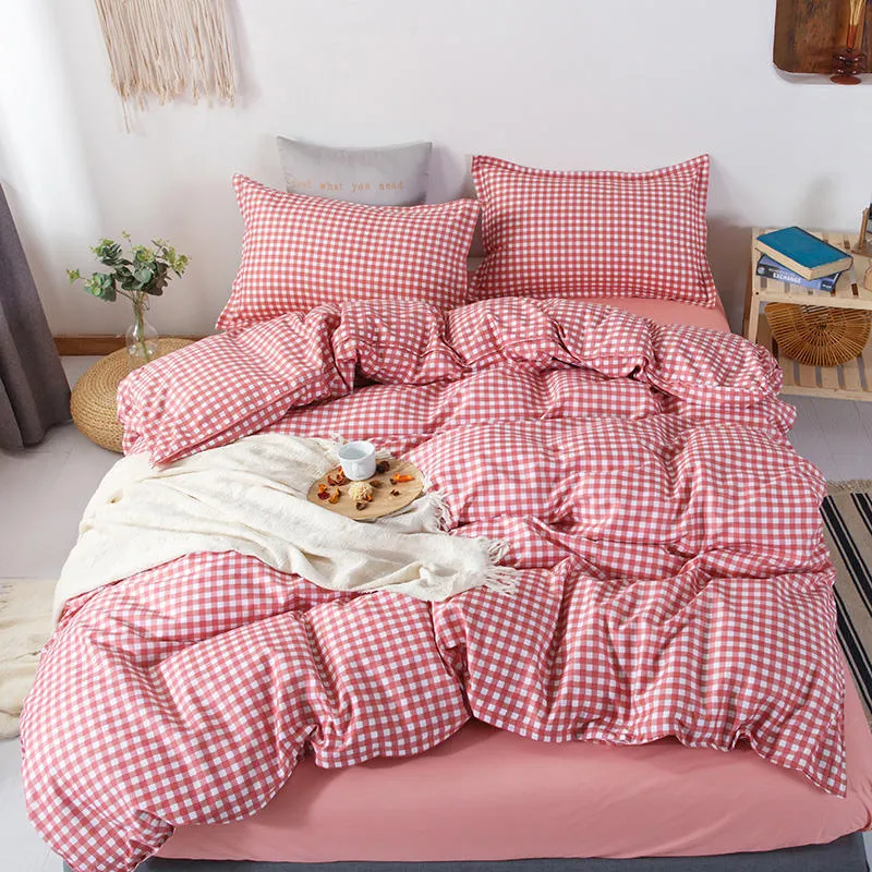 Tröster-Bettwäsche-Set im Karo-Stil mit Bettlaken, King-Size-Housse de Couette, einfarbiges Bettbezug-Set für Bettwäsche für Erwachsene 210309
