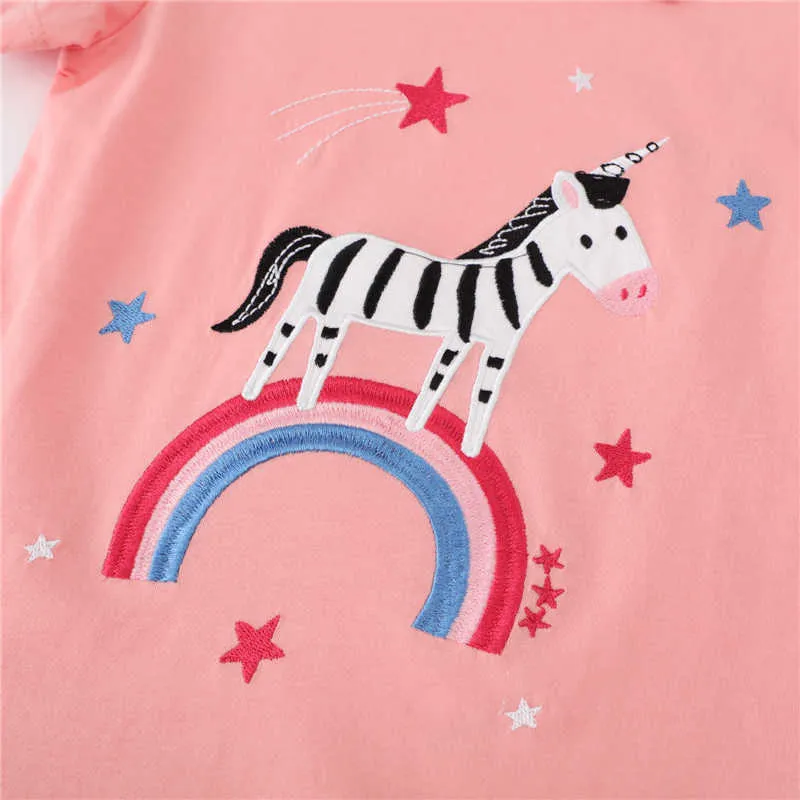 Hoppmätare sommar barnkläder med djur tryckta bomull Tjejer Stripe T Shirts Fashion Cute Toddler Tees Kids Tops 210529