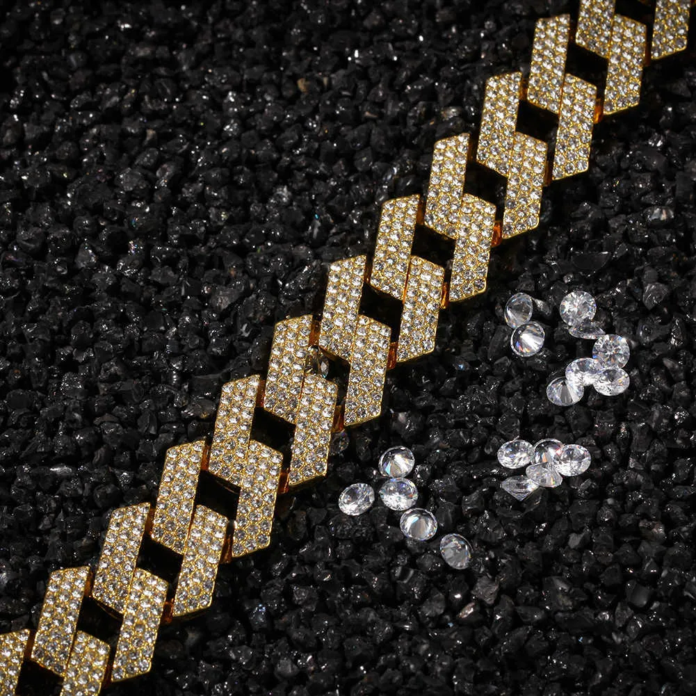 THE BLING KING 20mm Miami Prong Cuban Link Armband 3 Rad Full Iced Out Rhinestones 7inch 8inch Armband Herr Hiphop Smycken 210609