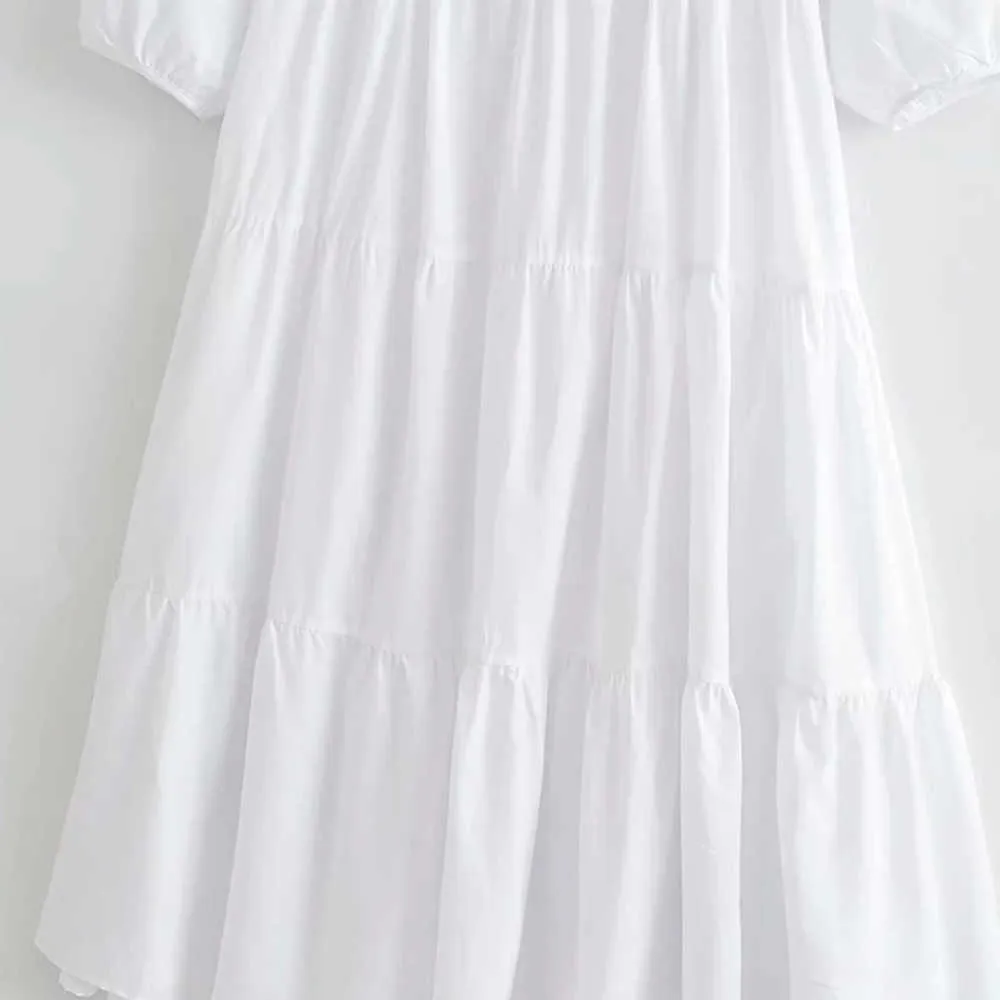 Beyaz Yaz Vintage Uzun Elbise Kadın V Boyun Kısa Kollu Zarif Kadınlar Için Şık Rahat MIDI 210531