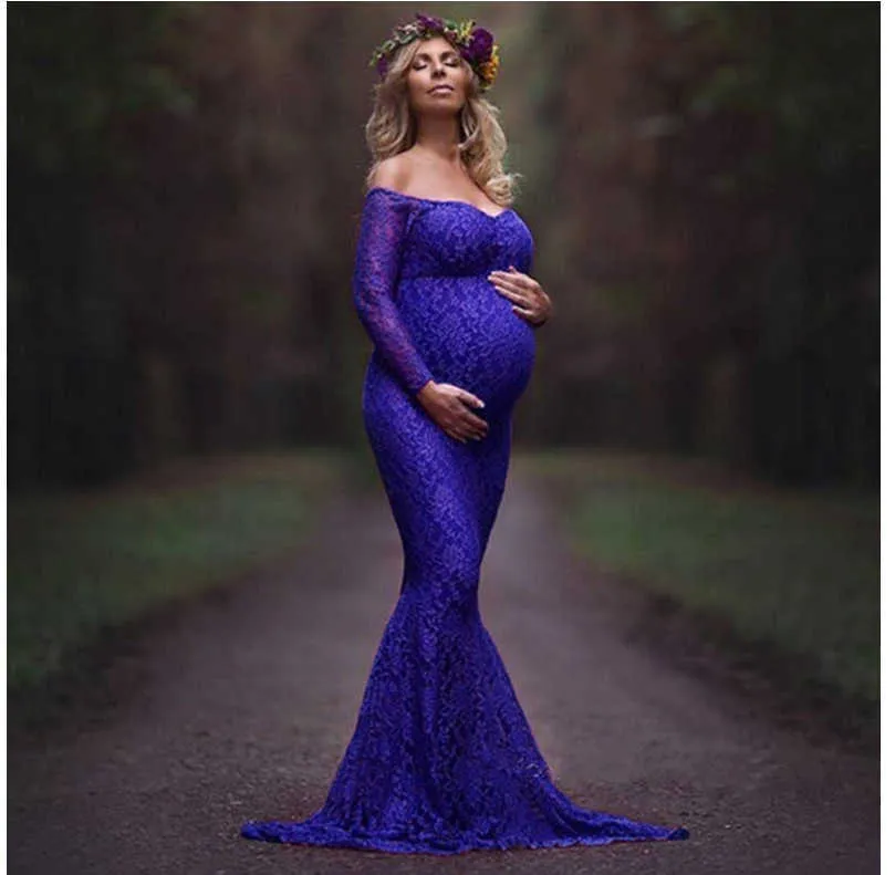 2021 Rekwizyty ciążowe Rekwizyty Maxi Ciąża Ubrania Koronki Maternity Dress Fancy Shooting Photo Letnia sukienka w ciąży S-3XL Y0924